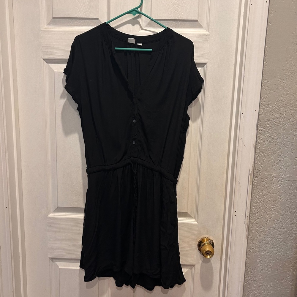 GAP Womens Black Button Down‎ Drawstring Waist Short Sleeve Romper Jumpsuit L